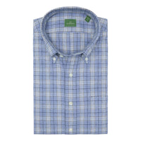 Sport Shirt Sky Bone Navy Plaid Brushed Plainweave - Shirts