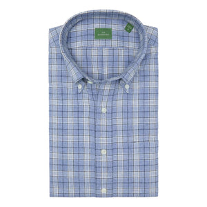 Sport Shirt Sky Bone Navy Plaid Brushed Plainweave - Shirts