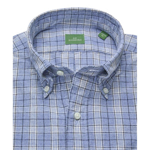 Sport Shirt Sky Bone Navy Plaid Brushed Plainweave - Shirts