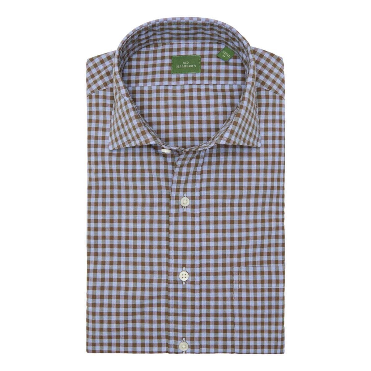 Spread Collar Sport Shirt in Heather Sky Brolive Gingham