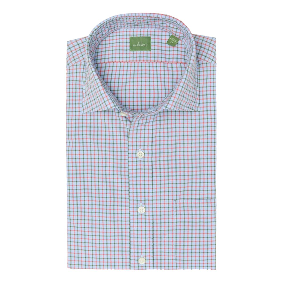 Spread Collar Sport Shirt Sky/Peach/Graphite Tattersall