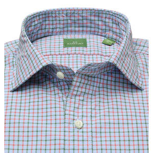 Spread Collar Sport Shirt Sky/Peach/Graphite Tattersall