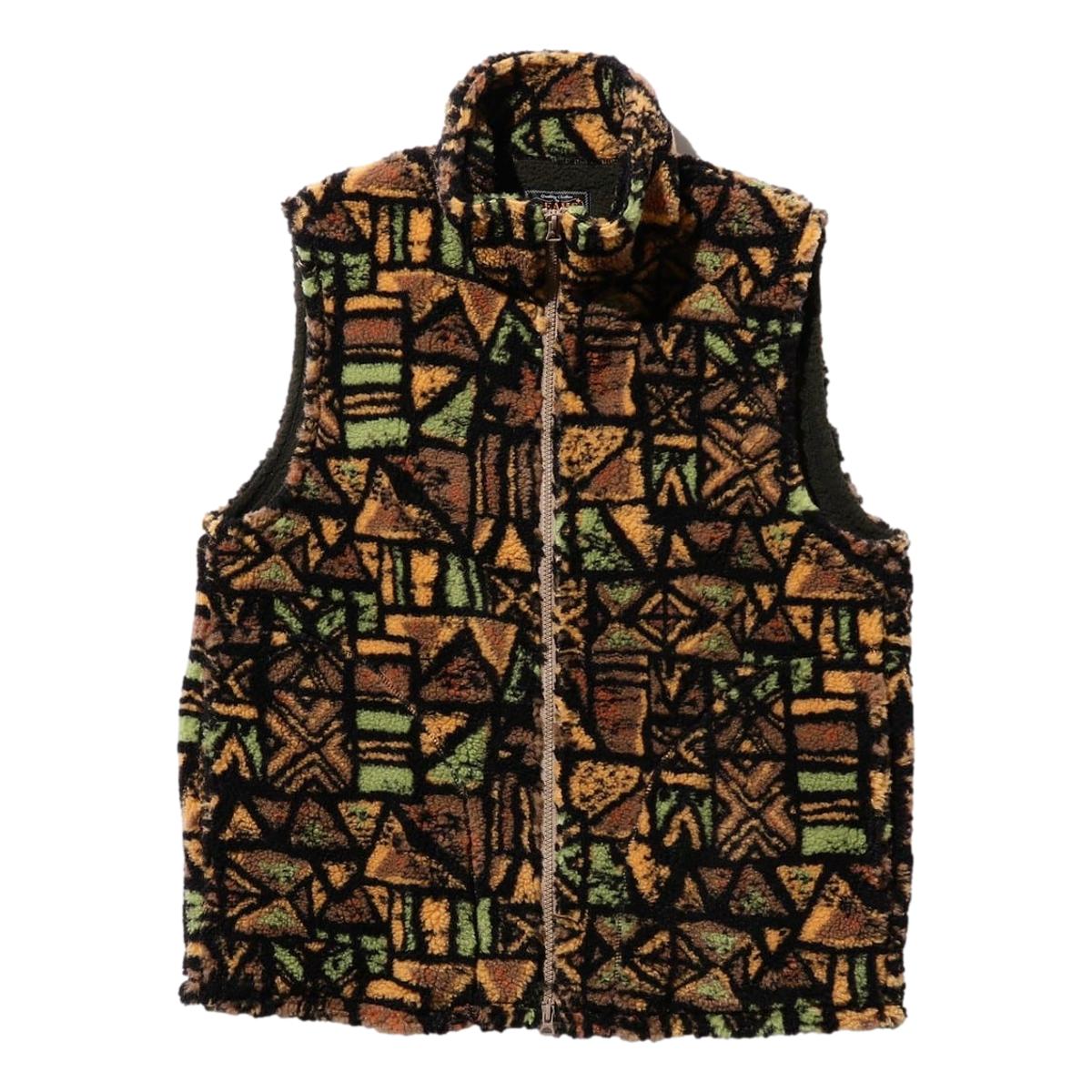 Stand Collar Zip Vest Jacquard Boa Batik - Vest