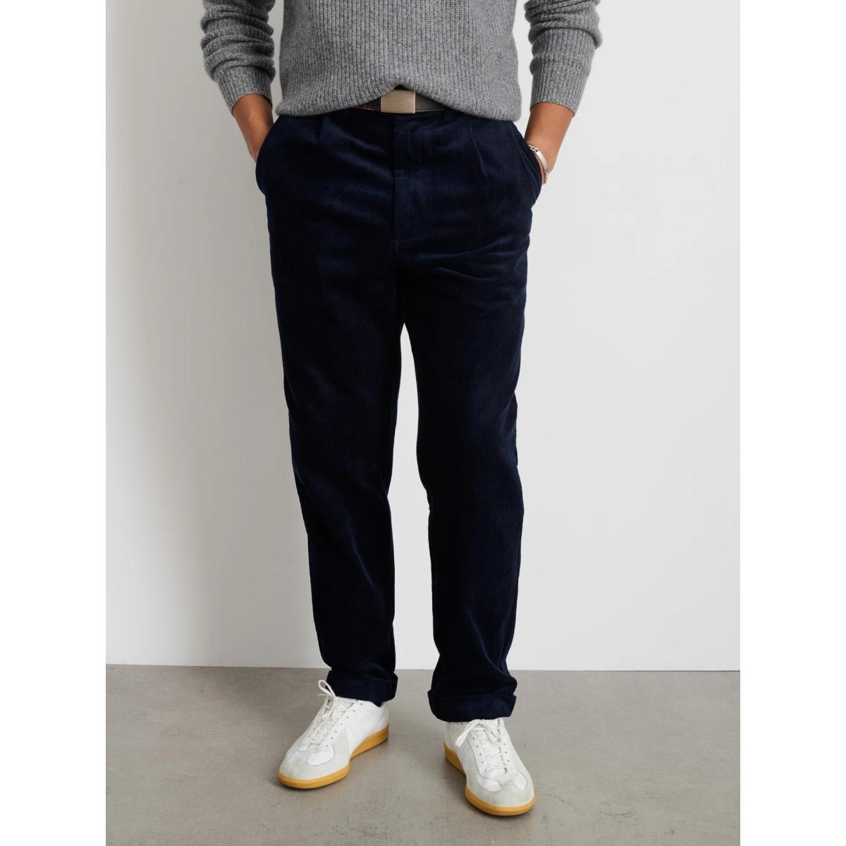 Standard Pleated Pant Dark Navy Corduroy - Pants