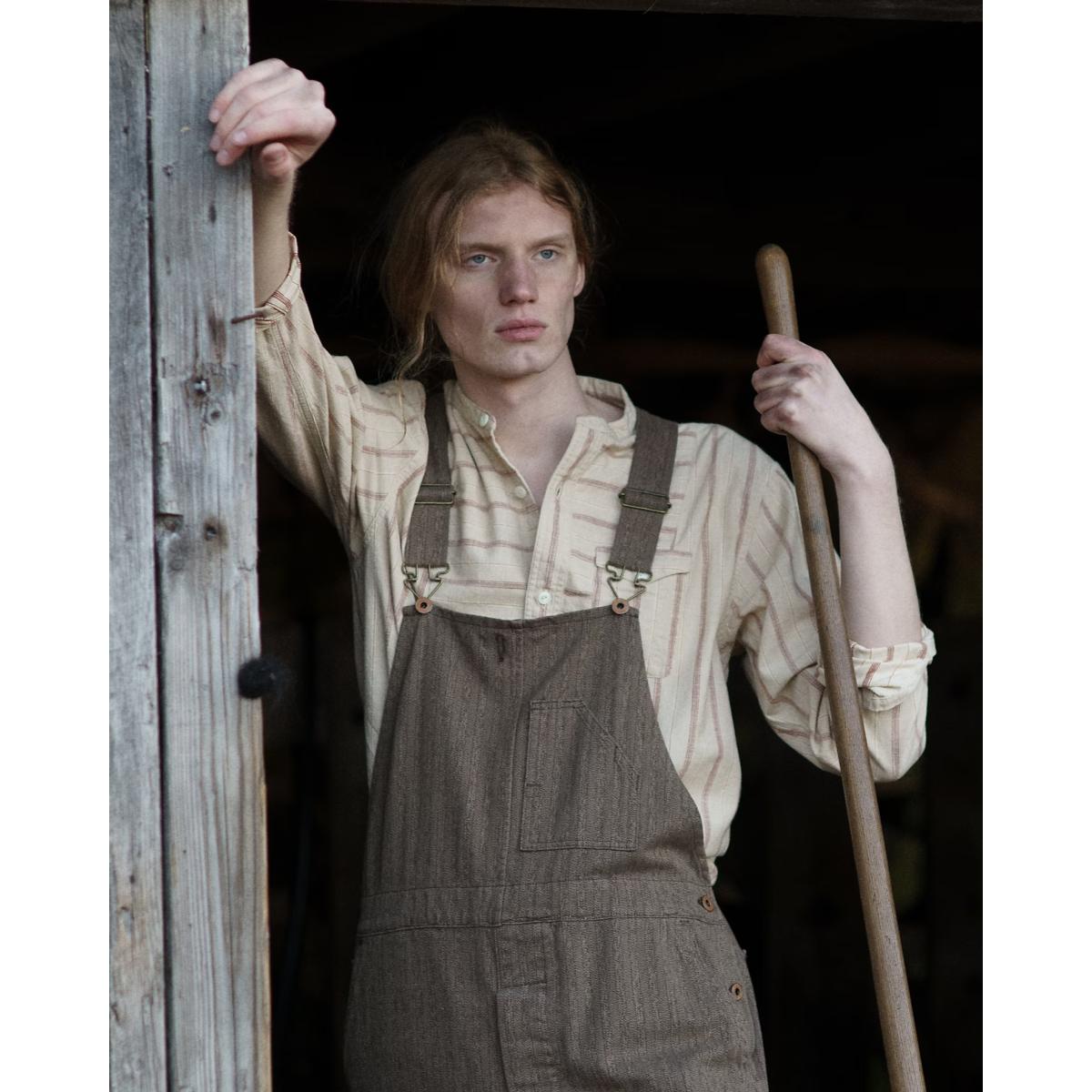 Striped Dobby Workshirt Beige Multi - Shirts