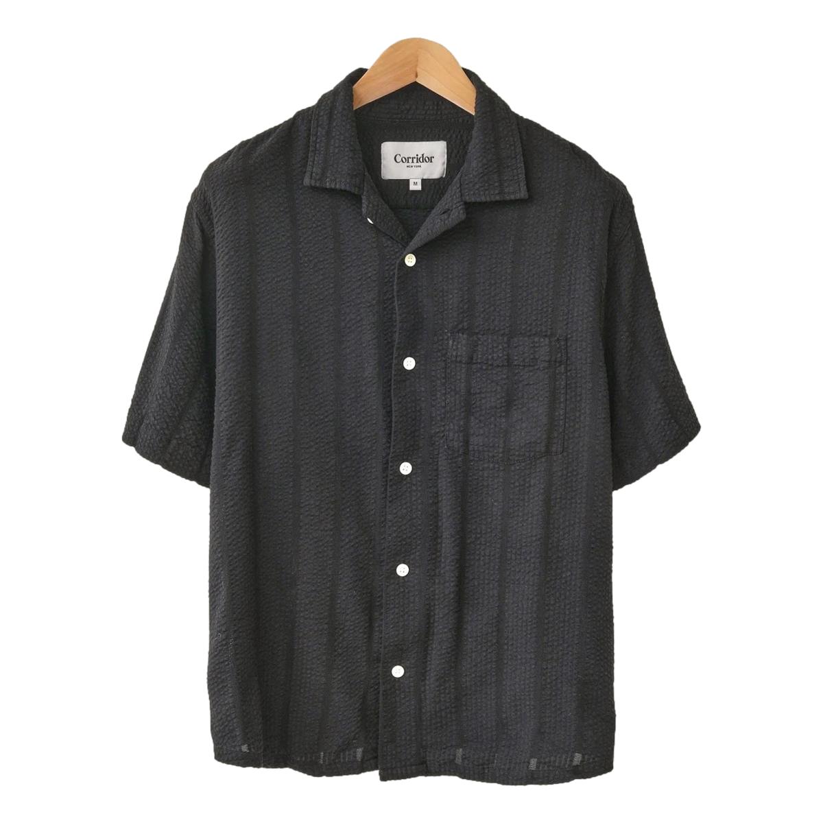 Striped Seersucker Short Sleeve Black - Shirt