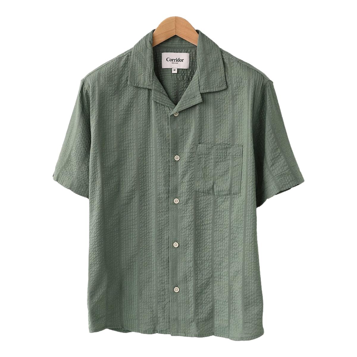 Striped Seersucker Short Sleeve Green - Shirt