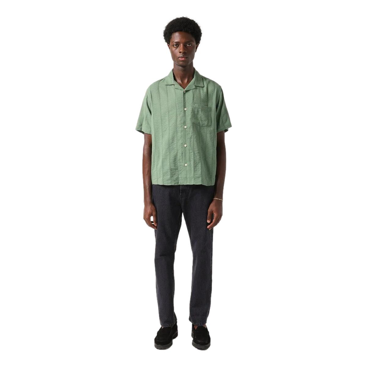 Striped Seersucker Short Sleeve Green - Shirt
