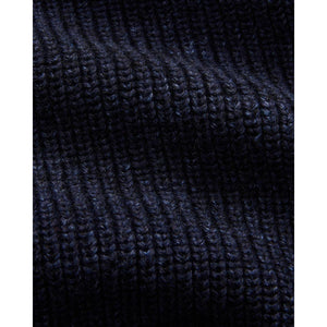 Striped - Trim Cotton - Wool Cardigan Dark Indigo Multi