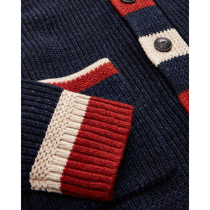 Striped - Trim Cotton - Wool Cardigan Dark Indigo Multi