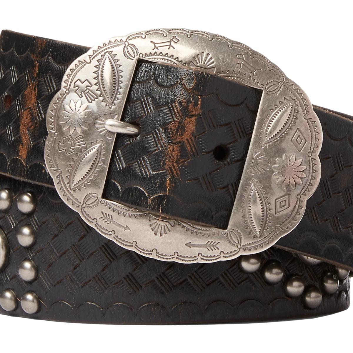 Studded Leather Belt Black Over Brown - Belts