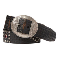 Studded Leather Belt Black Over Brown - Belts