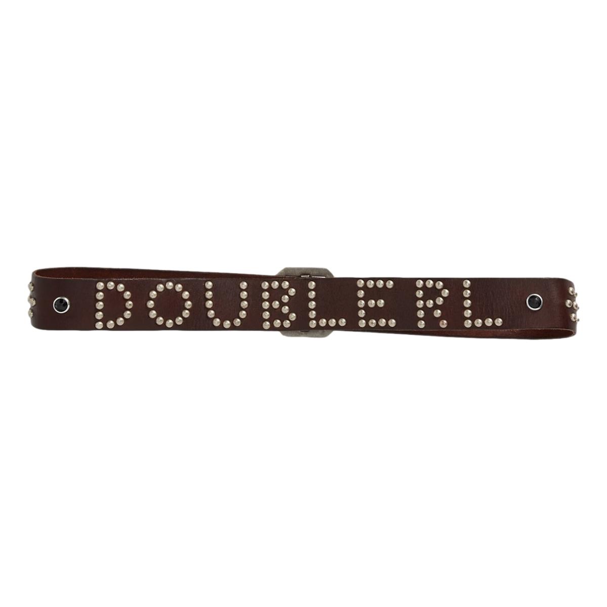 Studded-Logo Leather Belt Dark Brown - Belts