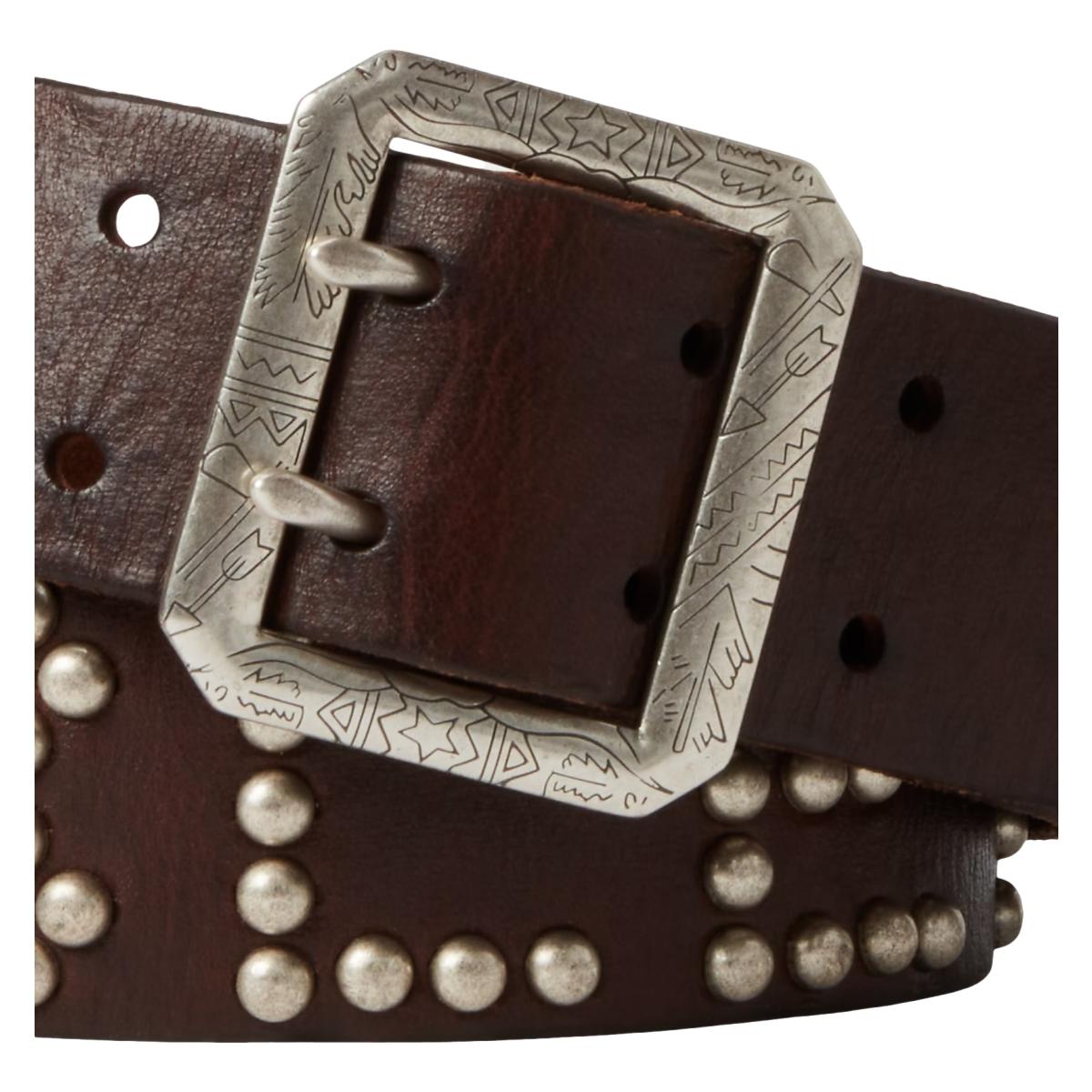 Studded-Logo Leather Belt Dark Brown - Belts