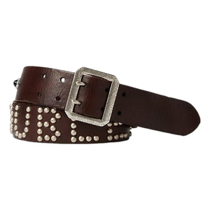 Studded-Logo Leather Belt Dark Brown - Belts