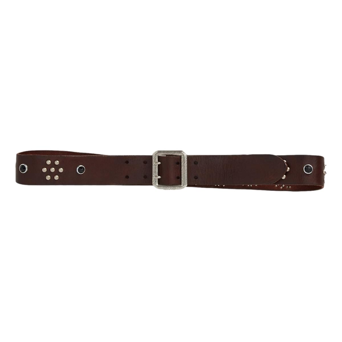 Studded-Logo Leather Belt Dark Brown - Belts