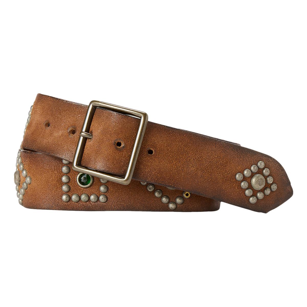 Studded Roughout Leather Belt Light Brown