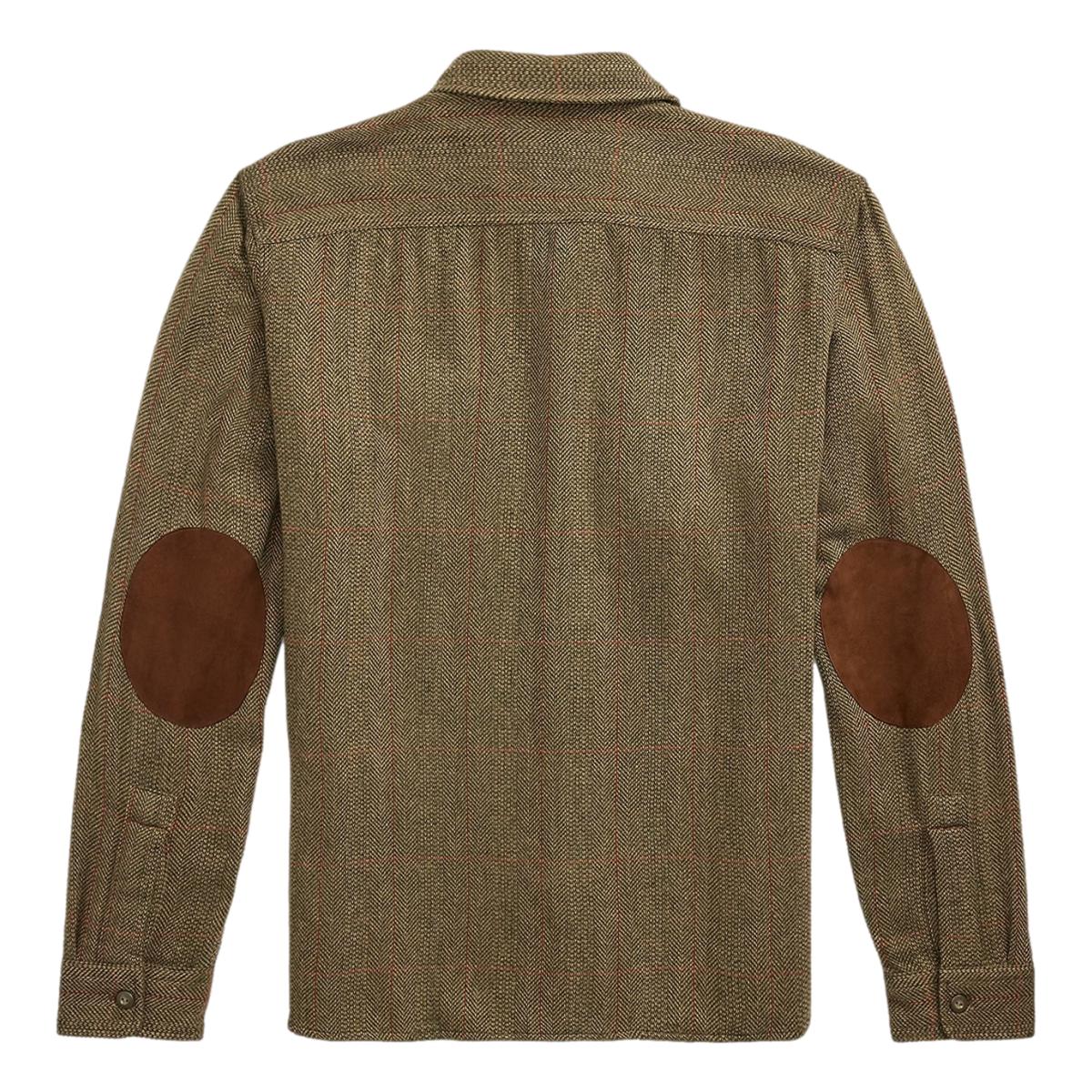 Suede-Patch Herringbone Workshirt Brown Multi - Shirts