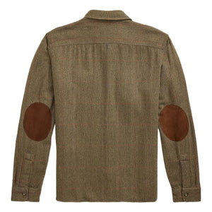 Suede-Patch Herringbone Workshirt Brown Multi - Shirts