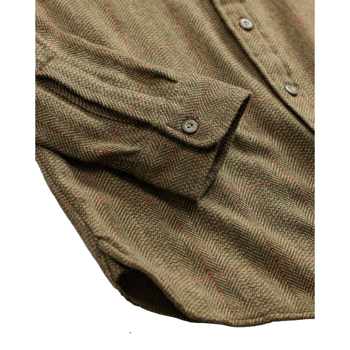 Suede-Patch Herringbone Workshirt Brown Multi - Shirts