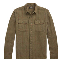 Suede-Patch Herringbone Workshirt Brown Multi - Shirts