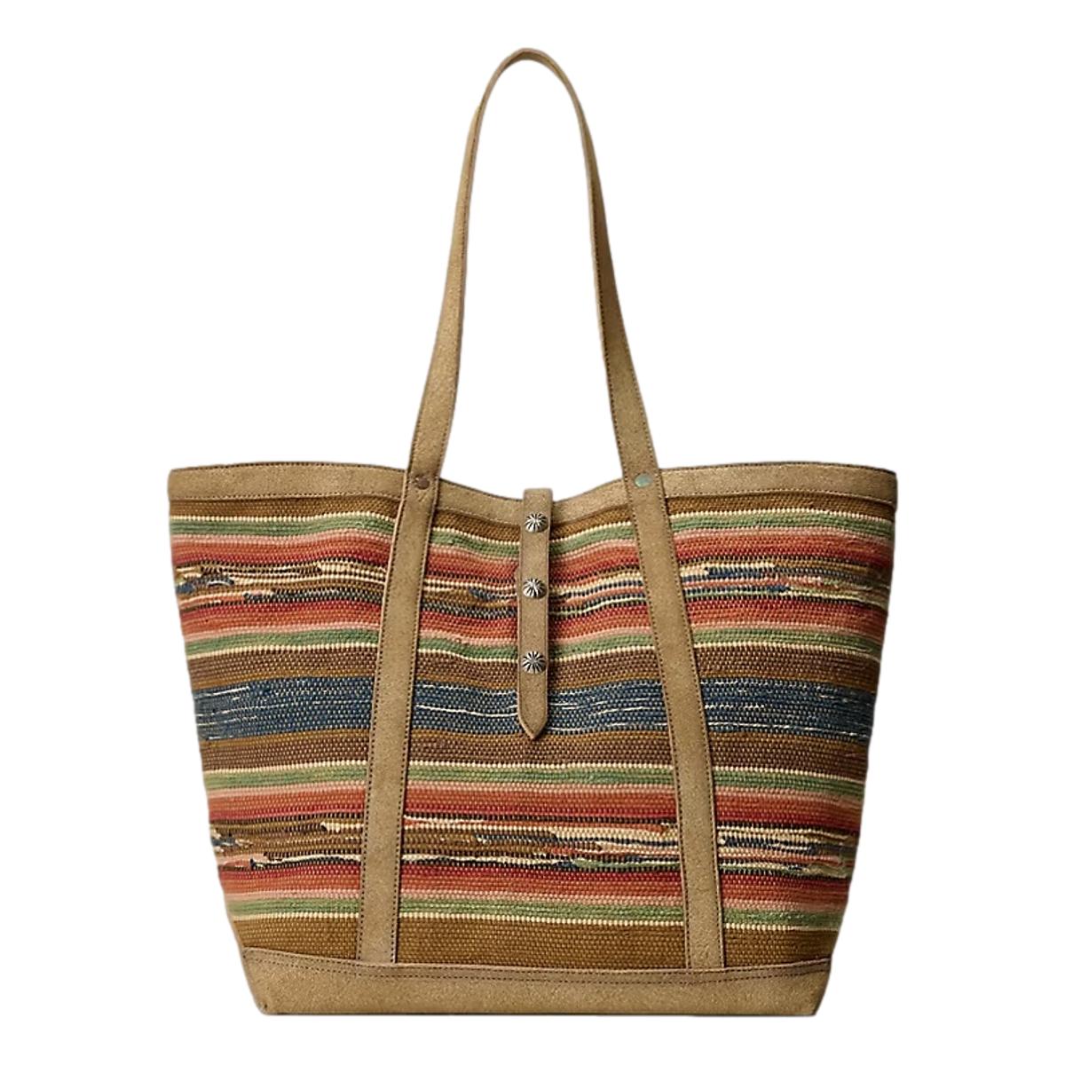 Suede-Trim Handwoven Jacquard Tote Multi Beige - Bag