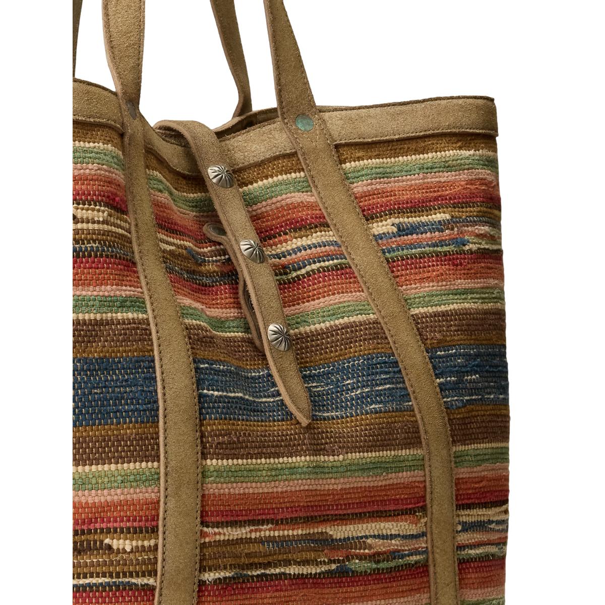 Suede-Trim Handwoven Jacquard Tote Multi Beige - Bag