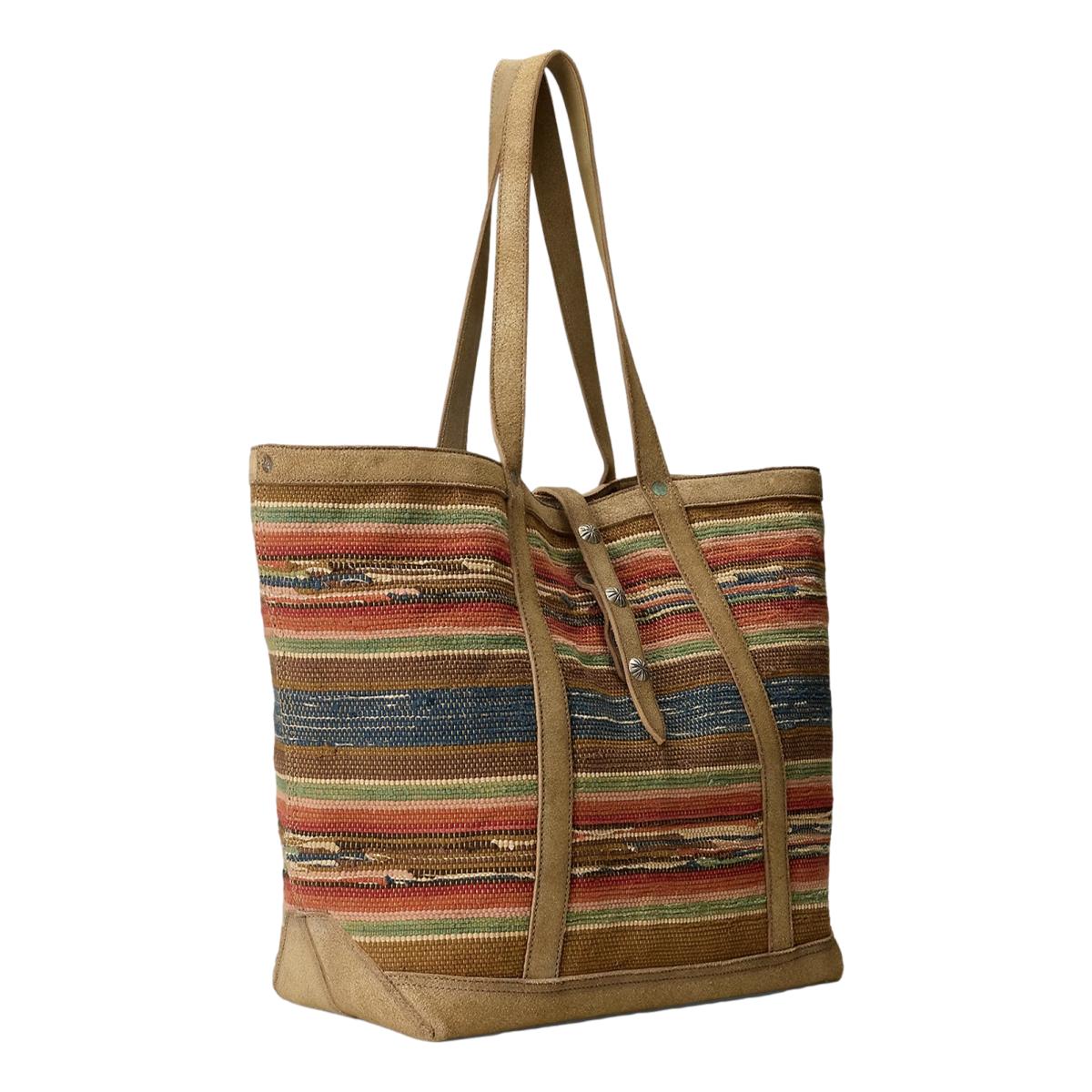 Suede-Trim Handwoven Jacquard Tote Multi Beige - Bag