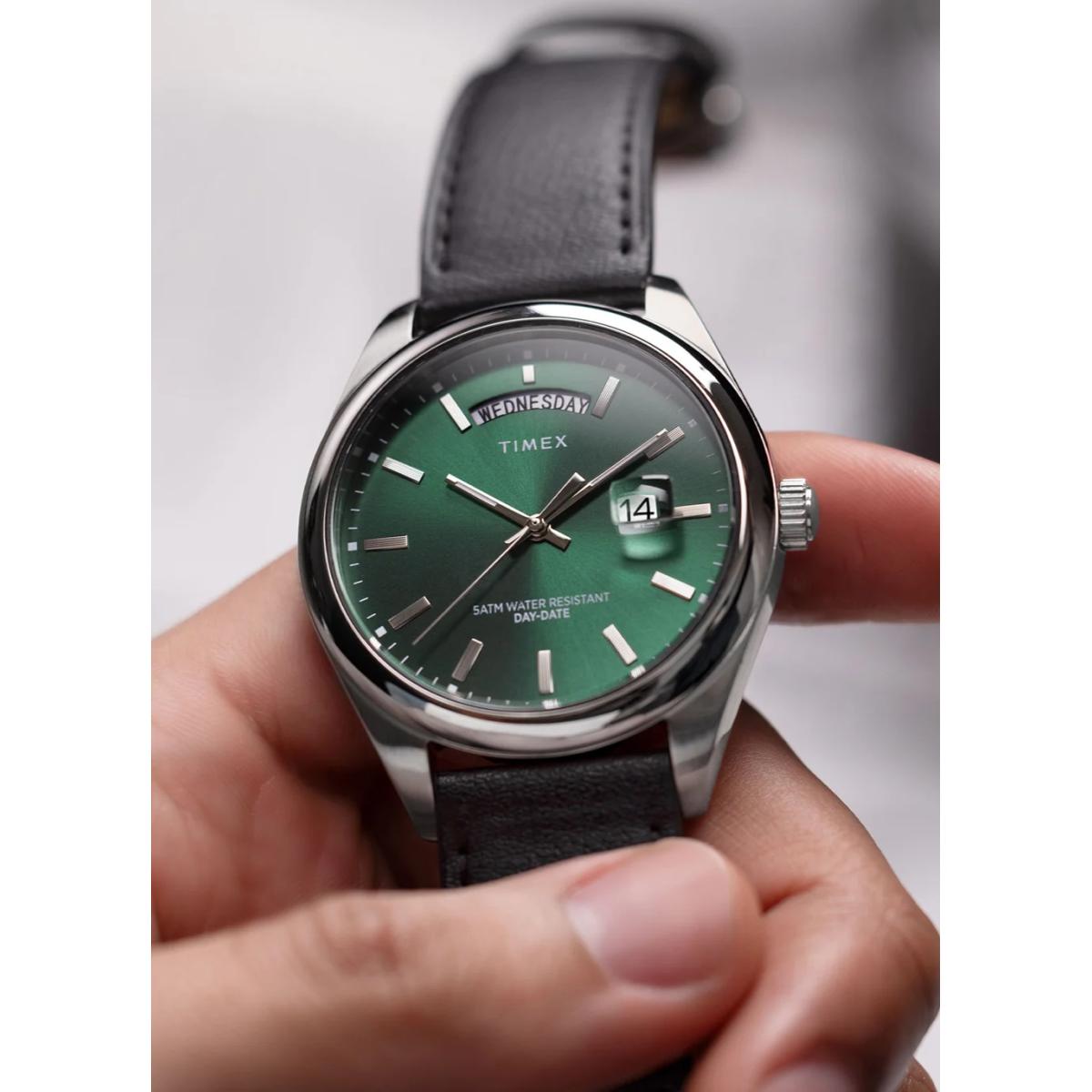 Timex Legacy 41mm Leather Strap Watch Green Dial - watch
