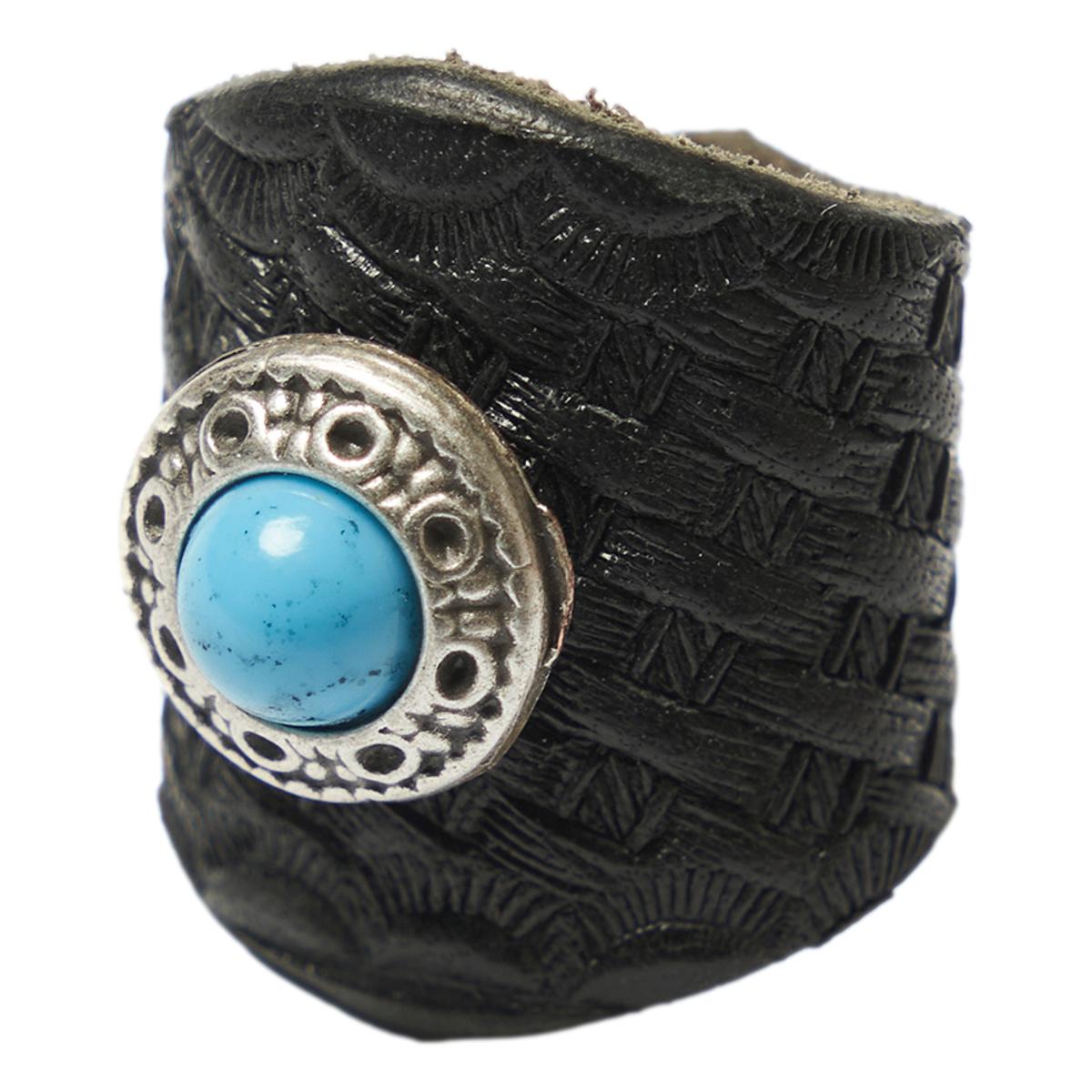 Turquoise Black Leather Bandana Slider - Bandanna Slider