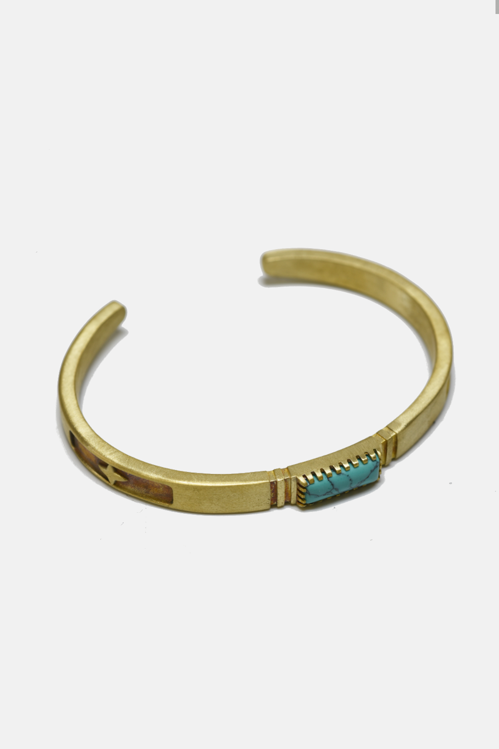 Turquoise Inlay Bracelet: Brass