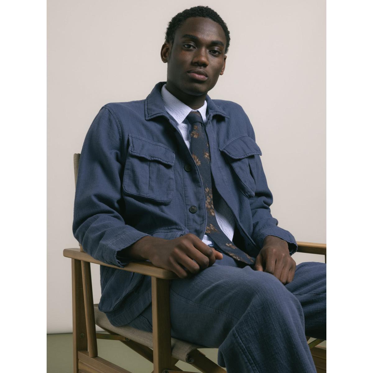 Tyndrum Field Jacket in Navy Slub Cotton - Jacket