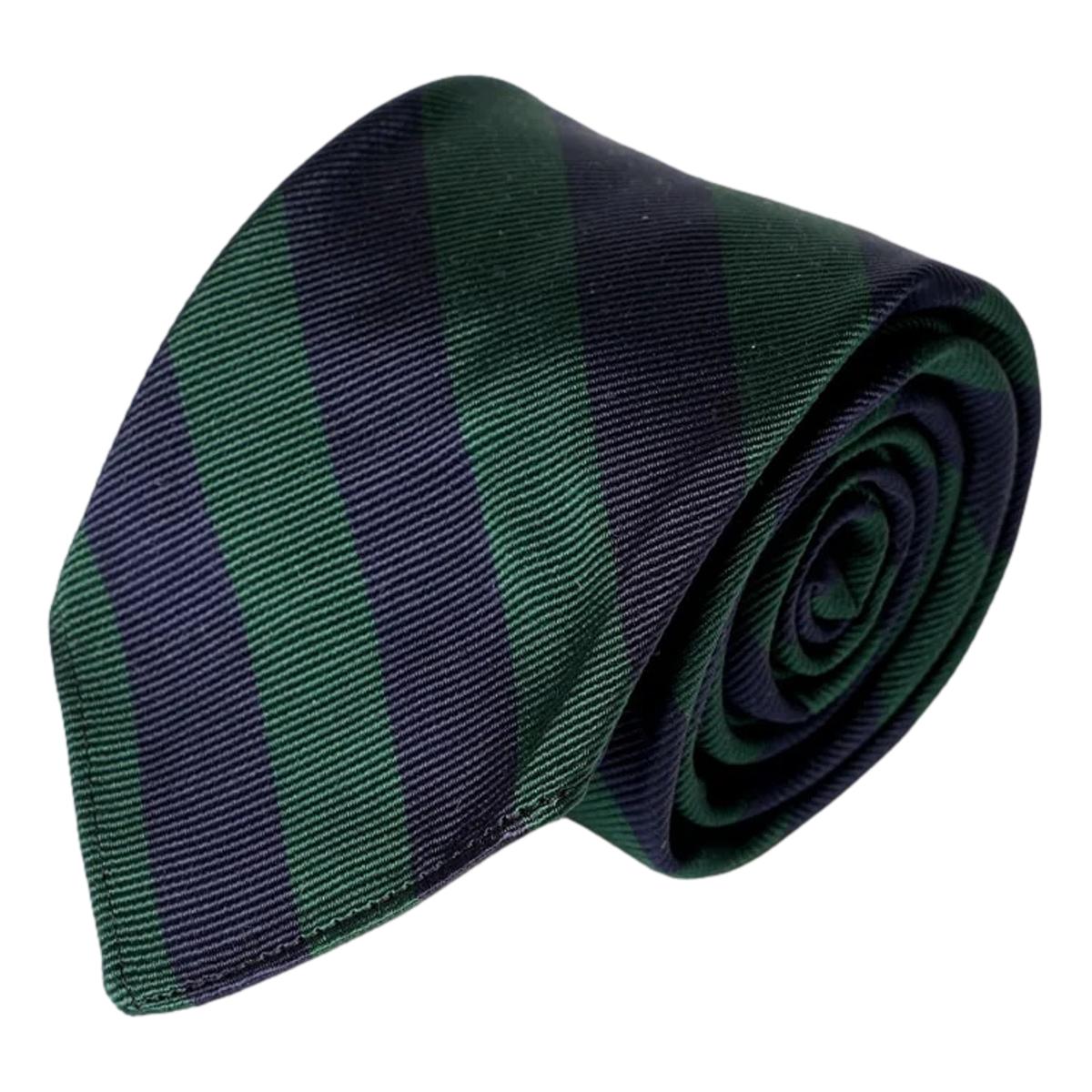Untipped Narrow Tie Regimental Stripe Green - Tie