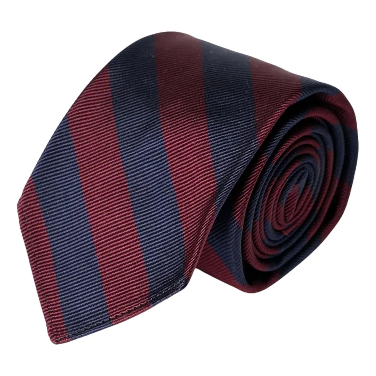 Untipped Narrow Tie Regimental Stripe Red - Tie