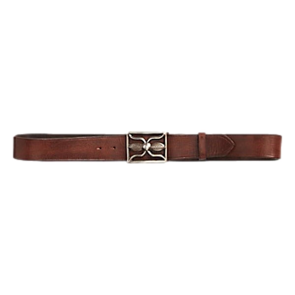 Vintage Brown Leather Hawkins Belt With Metal Buckle - Belts