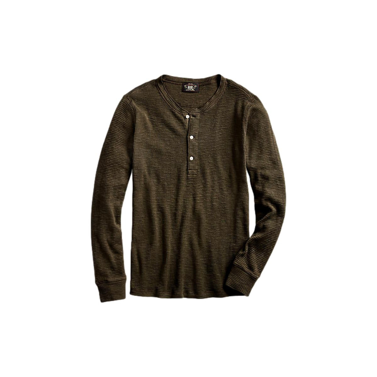 Waffle-Knit Henley Shirt Dark Green-RRL-MILWORKS