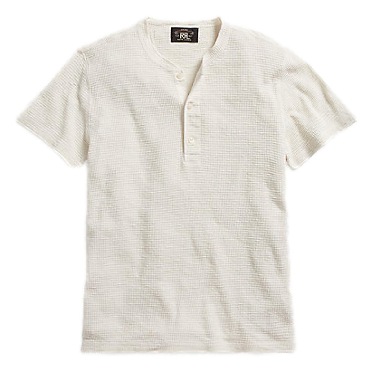 Waffle-Knit Short-Sleeve Henley Shirt Paper White - Henley