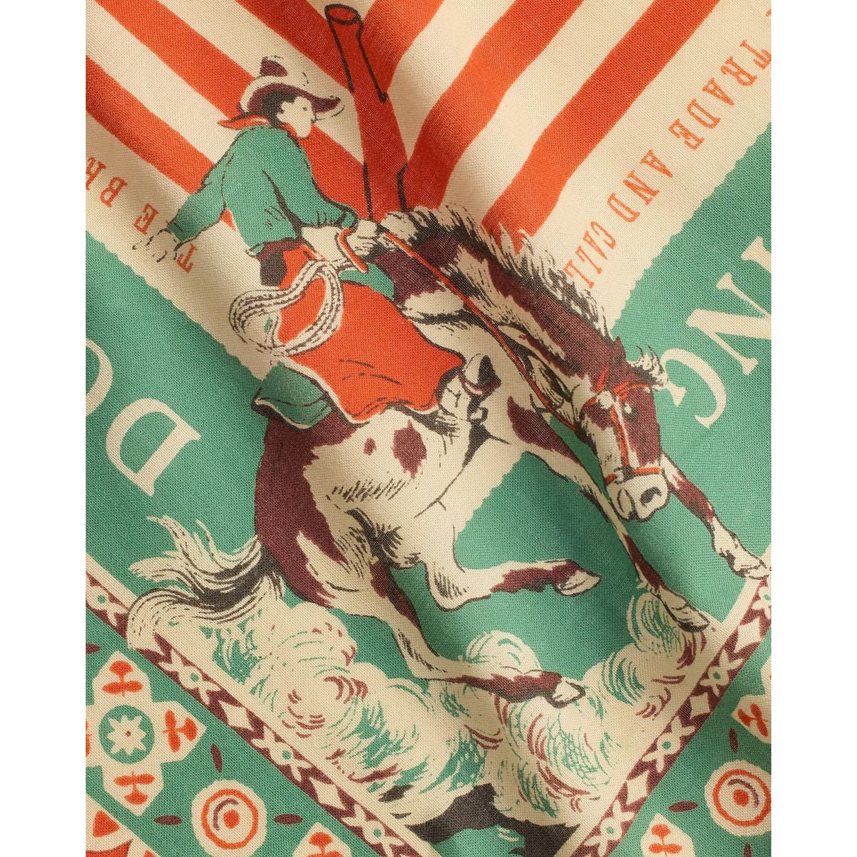 Western-Print Cotton Bandanna Green Red Cream - Bandanna