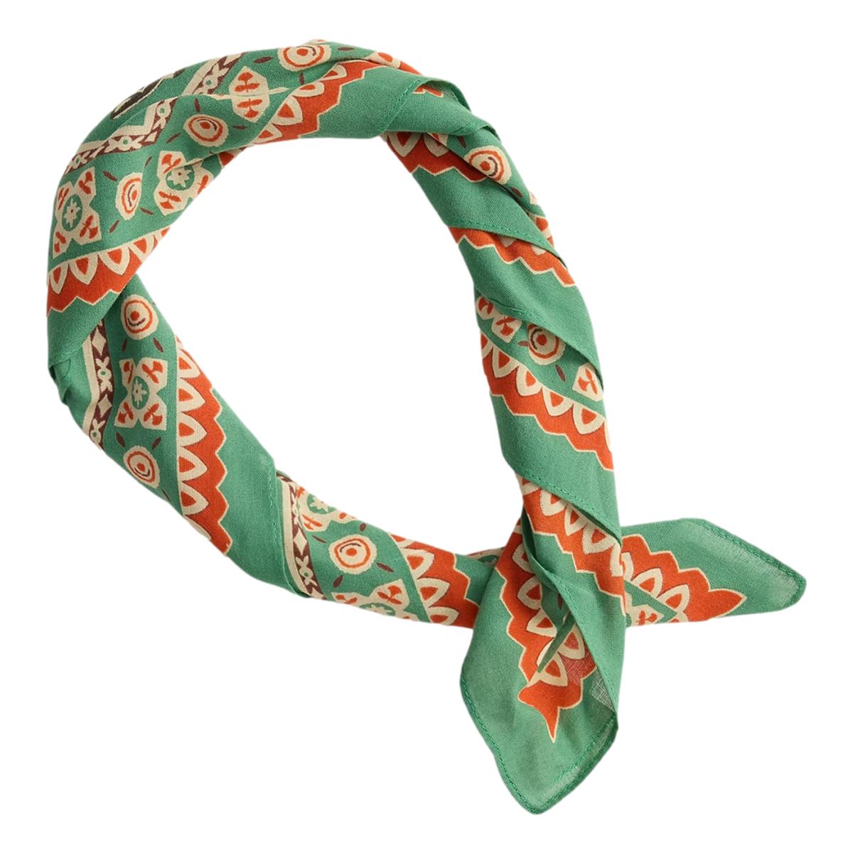 Western-Print Cotton Bandanna Green Red Cream - Bandanna