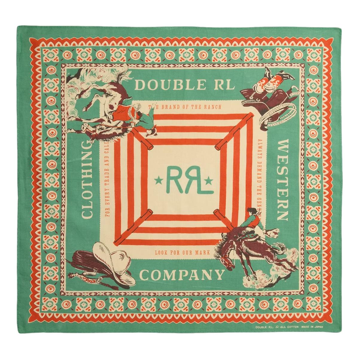 Western-Print Cotton Bandanna Green Red Cream - Bandanna