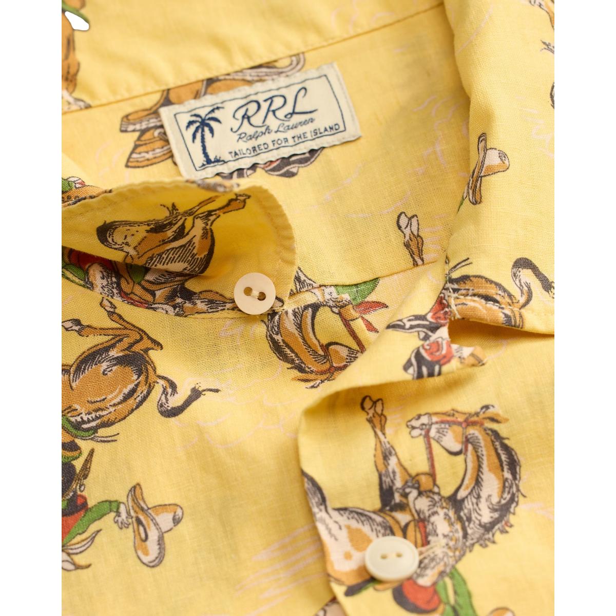 Western-Print Linen-Cotton Camp Shirt Yellow Multi - Shirt