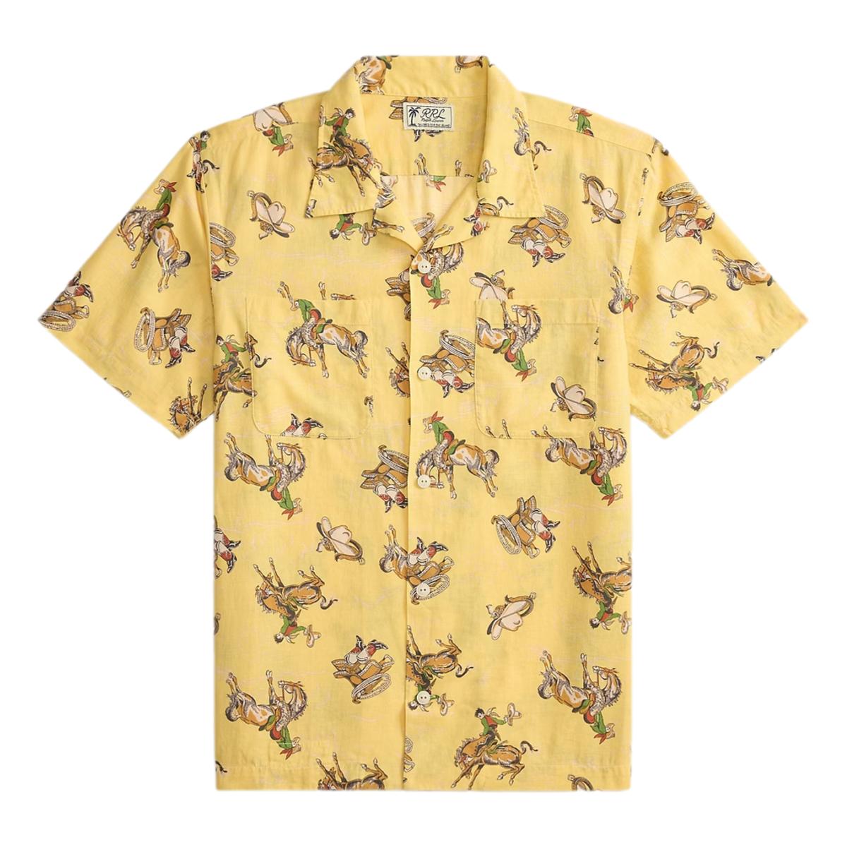 Western-Print Linen-Cotton Camp Shirt Yellow Multi - Shirt