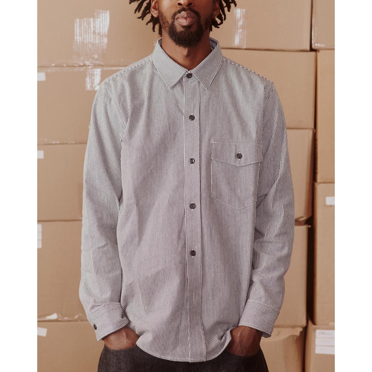 White & Indigo 8oz Narrow Stripe Denim Shirt - Shirt