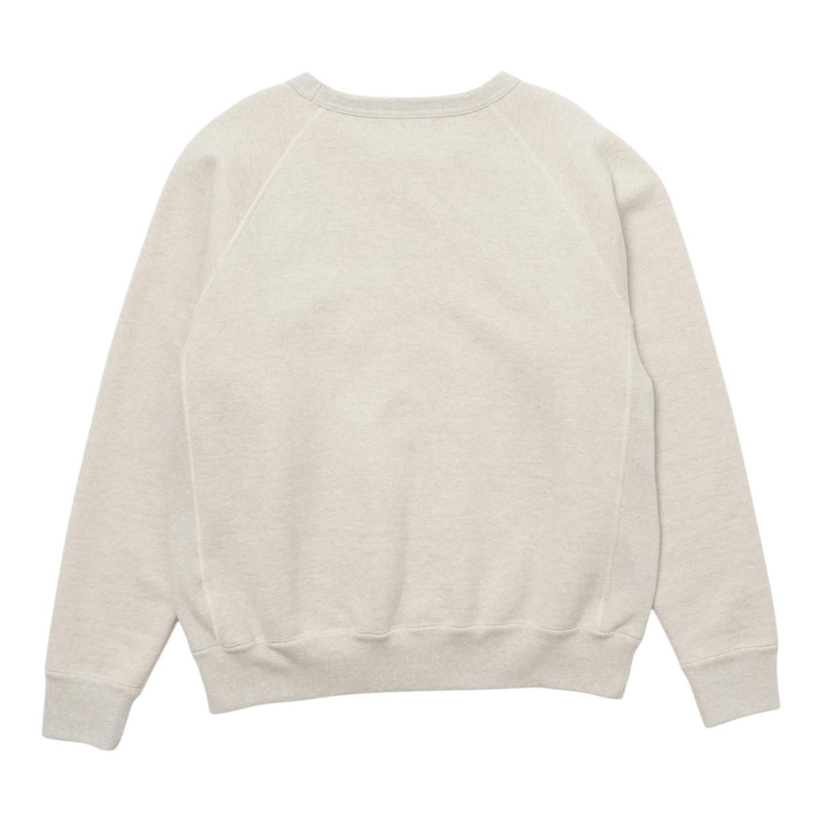 MILWORKS wonderlooper oatmeal double heavyweight French terry crewneck pullover with raglan sleeves and ribbed side panels