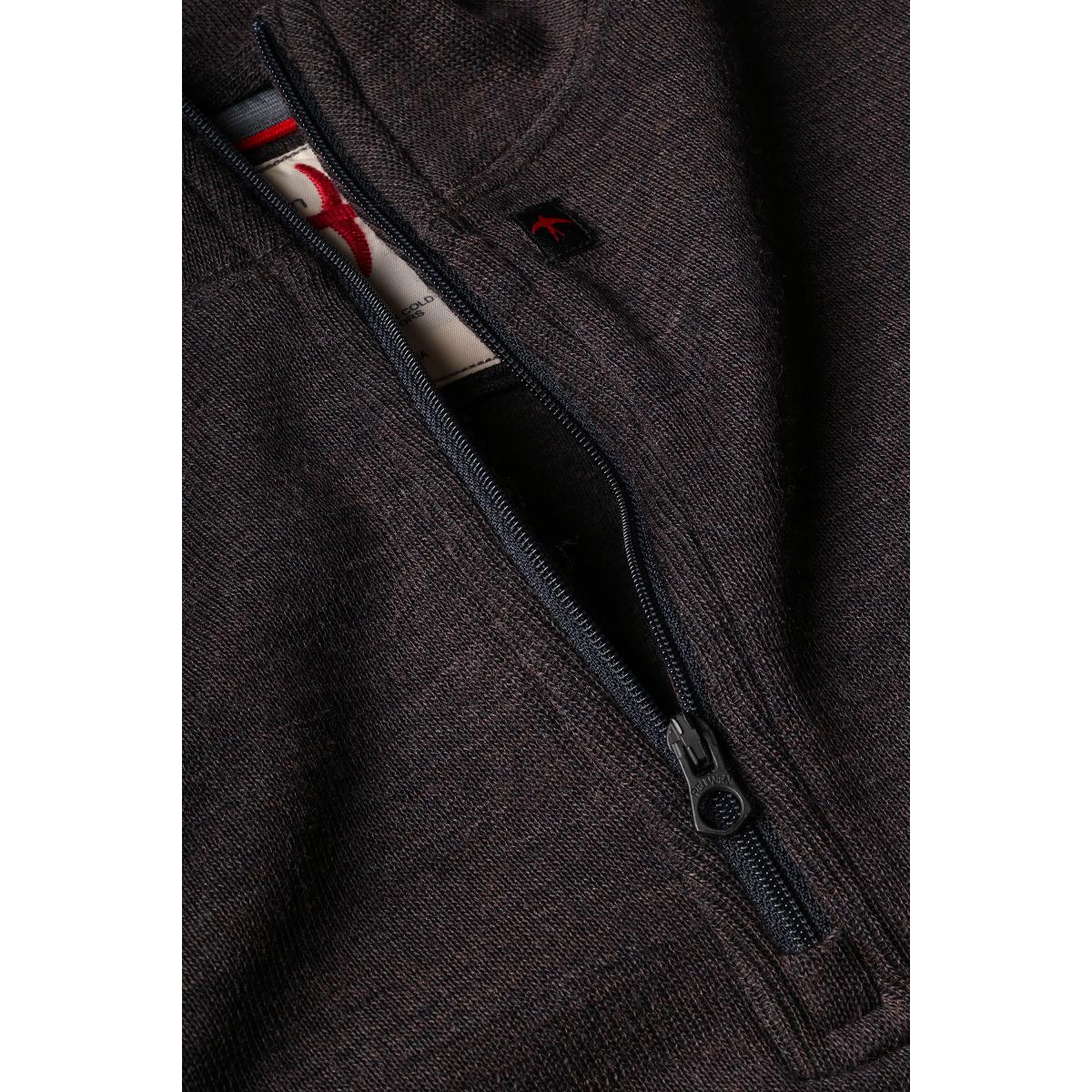 Wool Cotton Quarter Zip Char Brown - Sweaters