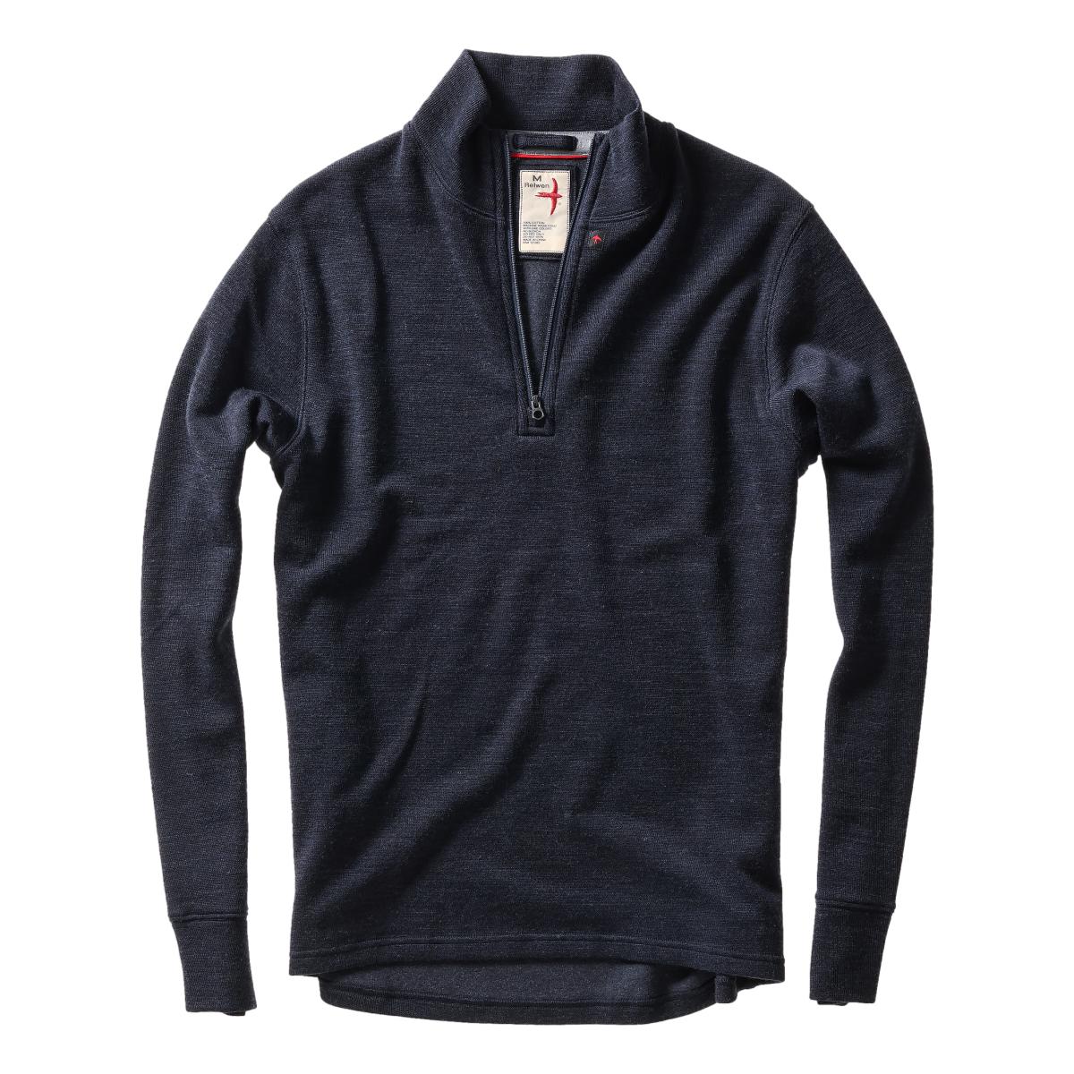 Wool Cotton Quarter Zip Dk Navy - Sweaters
