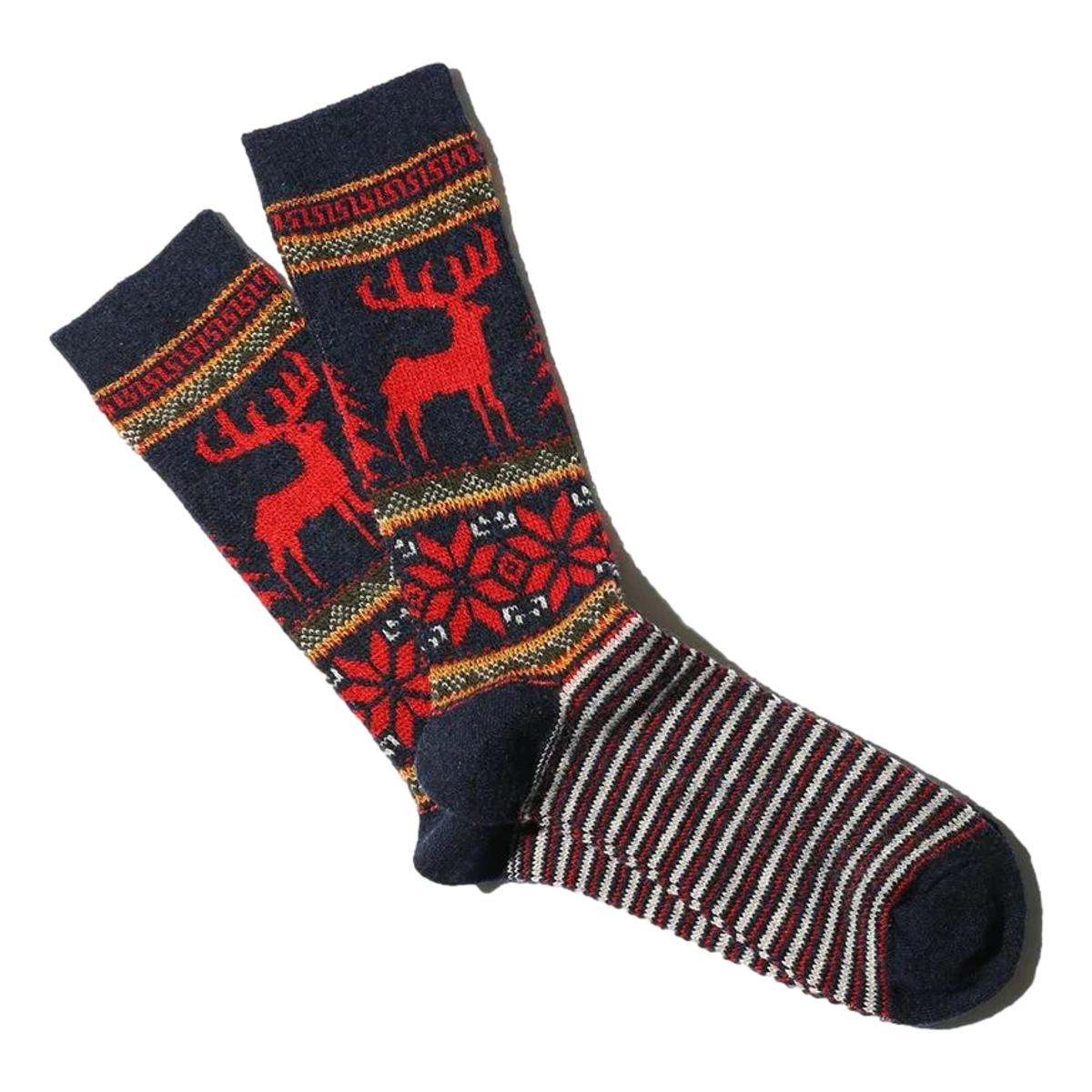 Wool Deer Snow Jq Crew Navy - Socks