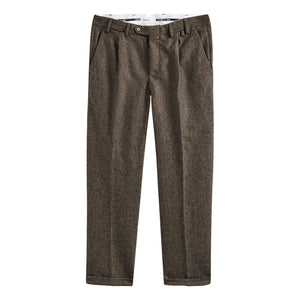 Wool Herringbone Trousers Brown - trousers