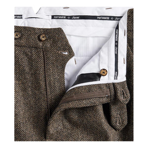 Wool Herringbone Trousers Brown - trousers