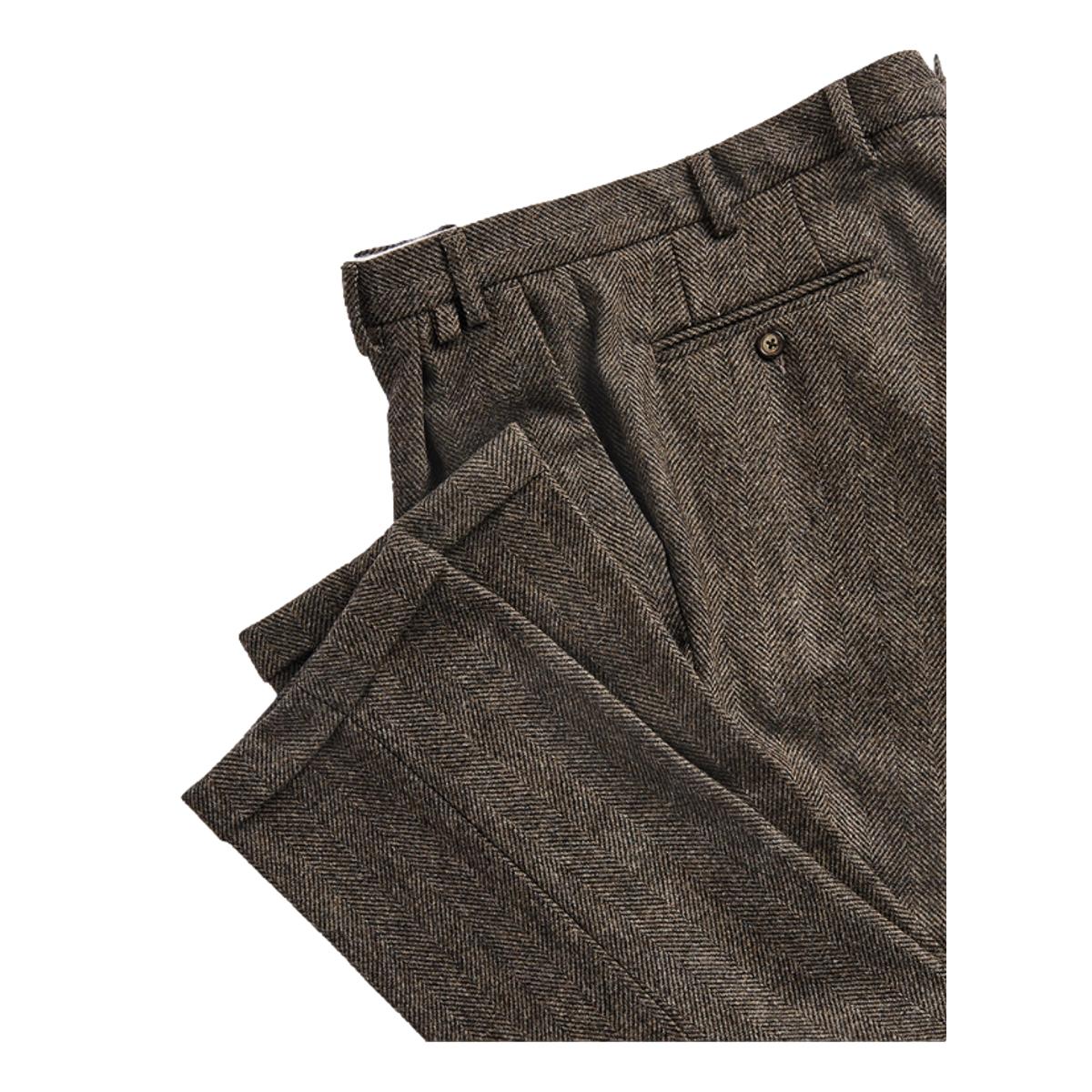 Wool Herringbone Trousers Brown - trousers